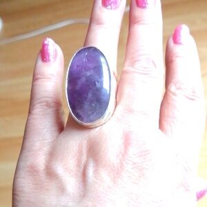 Very unusual art deco fashion ring with  genuine Amethyst size 9